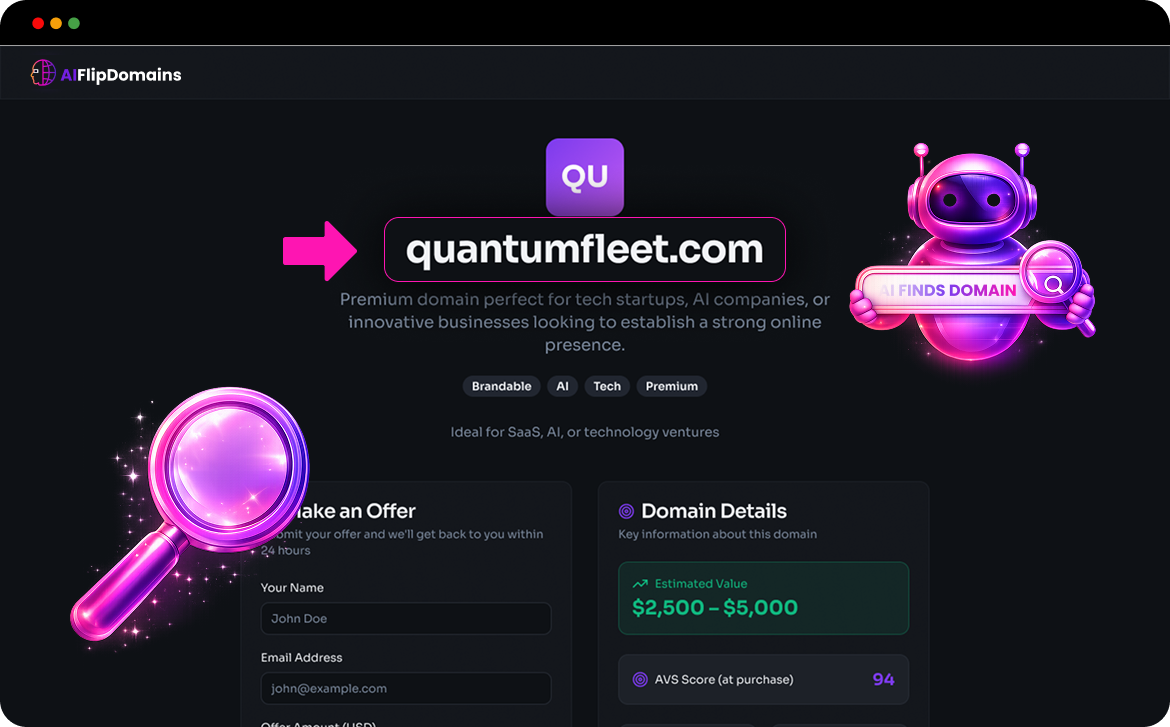 AIFlipDomains demo preview showing AI domain scanning
